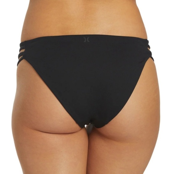Hurley Swimwear Multi Strap Bikini Bottoms Solid Black Moderate Coverage New - Picture 2 of 8